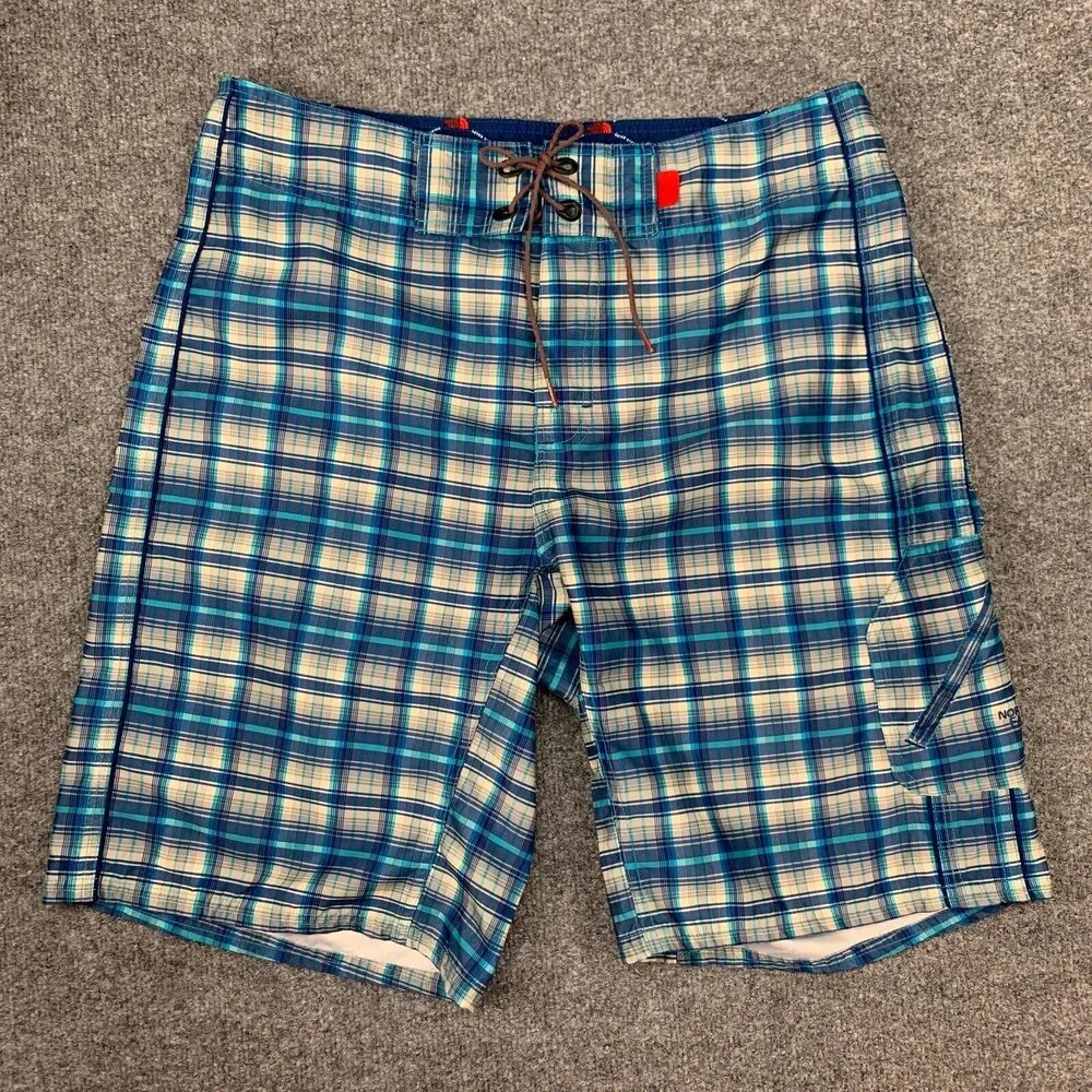 The North Face Board Short Men 34 Multi Plaid Flat Front Fixed Waist Lightweight